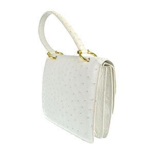 Celine Ostrich White Double Flap Gold Handbag